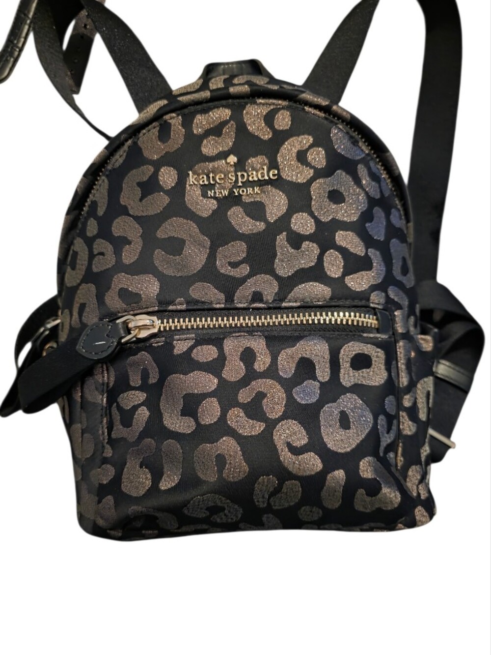 kate spade Black Backpack with Metallic Bronze Leopard Print